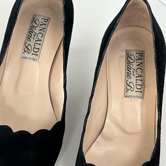 Pancaldi For Diane B Black Suede Leather Scalloped Women’s Heels Size Euro 38 - Picture 8 of 13